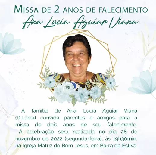 Barra da Estiva: Família convida para missa de 02 anos do falecimento de Dona Lúcia 