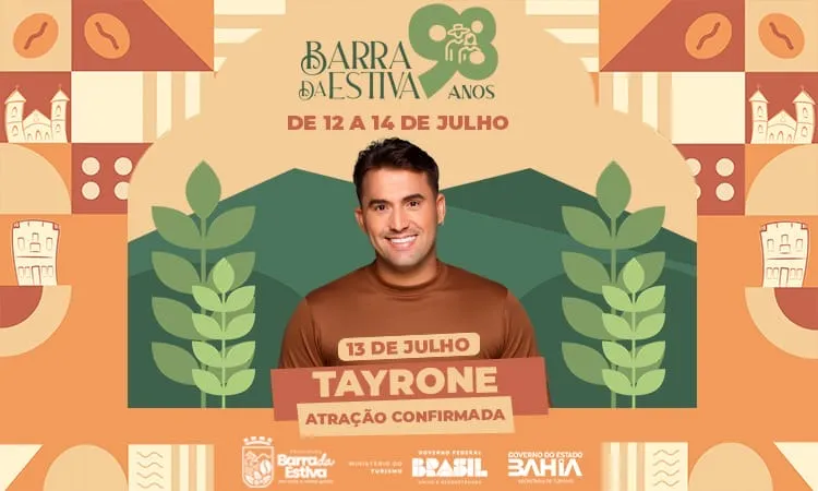 Barra da Estiva celebra seus 98 anos com show de Tayrone no dia 13 de julho