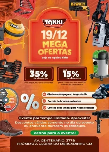 TAKKI Ferramentas anuncia dia de Mega Ofertas com descontos especiais nesta sexta (19)