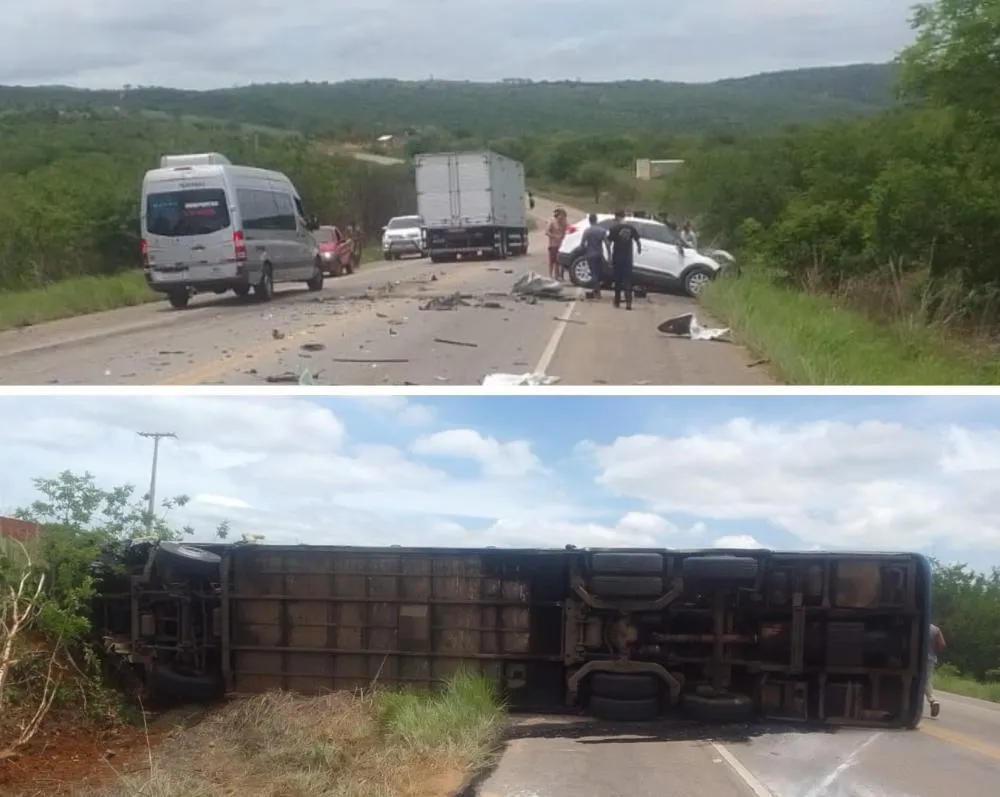 Mulher morre e vários ficam feridos em grave acidente na BA-262, em Caraíbas