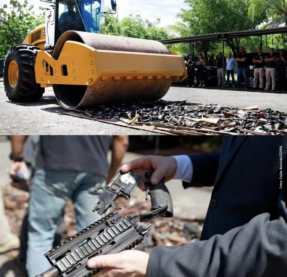 Polícia Civil destrói mais de uma tonelada de armas de fogo apreendidas