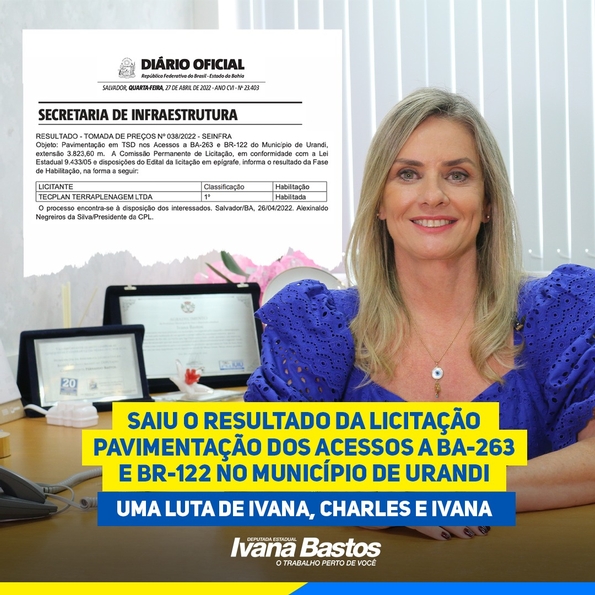 Publicado resultado de licitação para obras do asfaltamento da BA 263 em Urandi