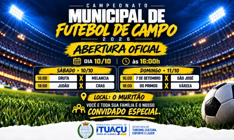 Campeonato Municipal de Futebol de Campo 2026 terá abertura oficial neste sábado em Ituaçu