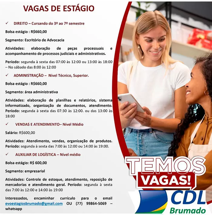 Oportunidades de Estágio: Vagas abertas em diversas áreas em Brumado