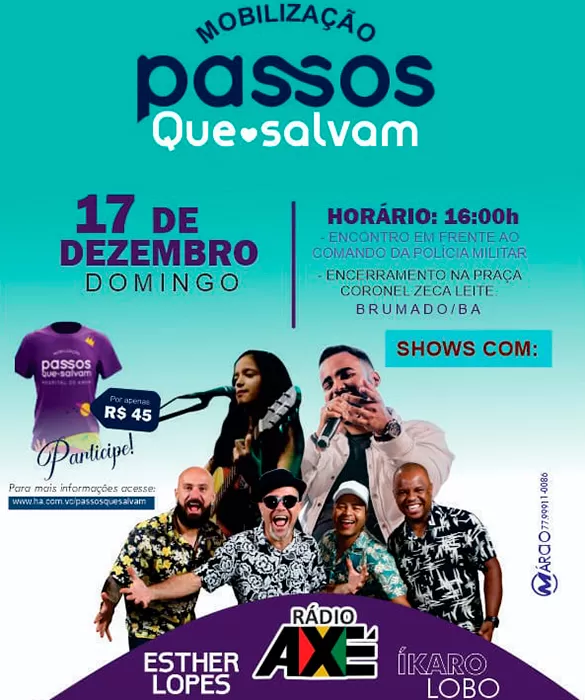 Brumado: Dia 17 de dezembro acontece a Mobilização 'Caminhada Passos Que Salvam'