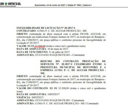 Prefeitura de Barra da Estiva paga o dobro do cachê de outras cidades por show de Frank Aguiar no São João