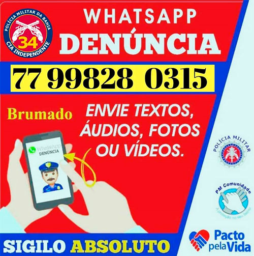 34ª CIPM-Brumado tem novo número para WhatsApp denúncia