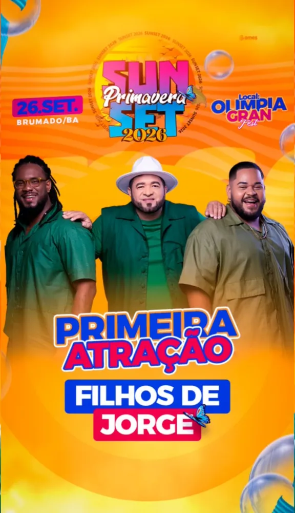 Filhos de Jorge é anunciada como atração do Primavera Sunset 2026 em Brumado