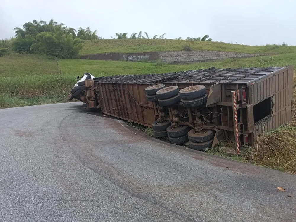 Carreta carregada com bovinos tomba na Serra do Marçal