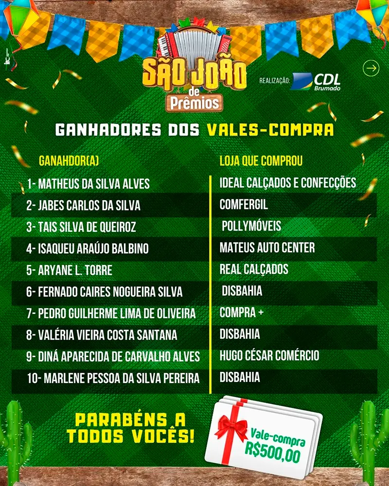 CDL de Brumado realiza sorteio da Campanha de São João e premia participantes com Moto 0 KM e Vales-Compra