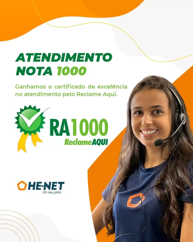 He-Net recebe selo de reputação máxima no site Reclame Aqui, comprovando excelência no atendimento e confiança do cliente