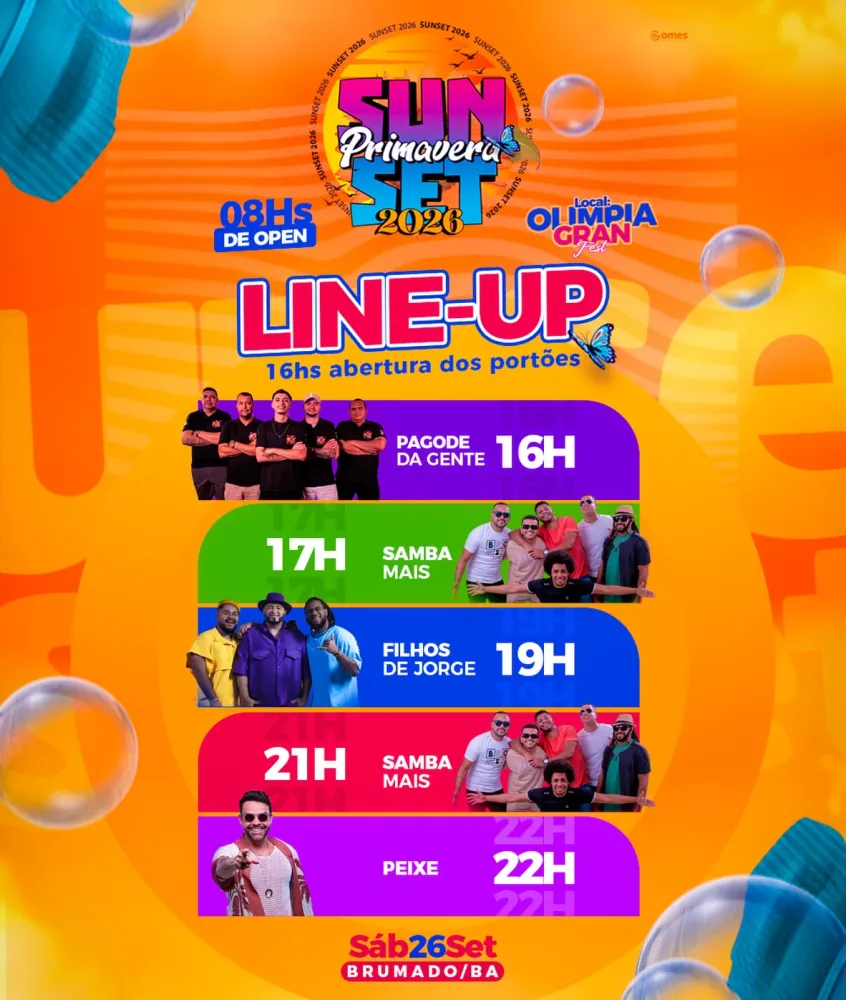 É hoje! Primavera Sunset 2026 promete 8 horas de festa, open bar, open food e grandes atrações em Brumado