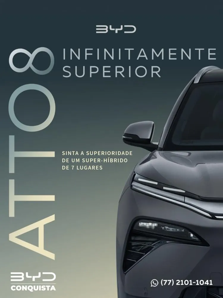 BYD lança Atto 8, SUV de sete lugares com mais potência, estilo e conforto