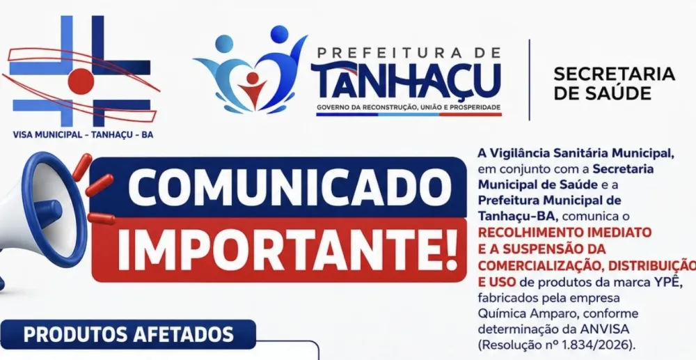 Vigilância Sanitária de Tanhaçu alerta para recolhimento de produtos da marca Ypê