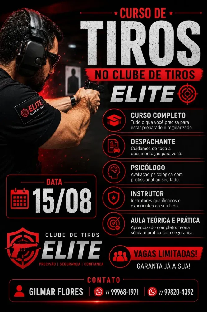 Clube de Tiros Elite abre inscrições para curso completo de formação e regularização de atiradores
