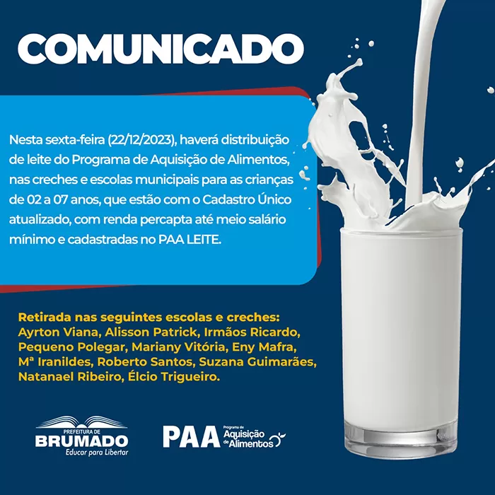 Brumado: SESOC realiza distribuição de leite a famílias cadastradas no PAA nesta sexta (22/12)