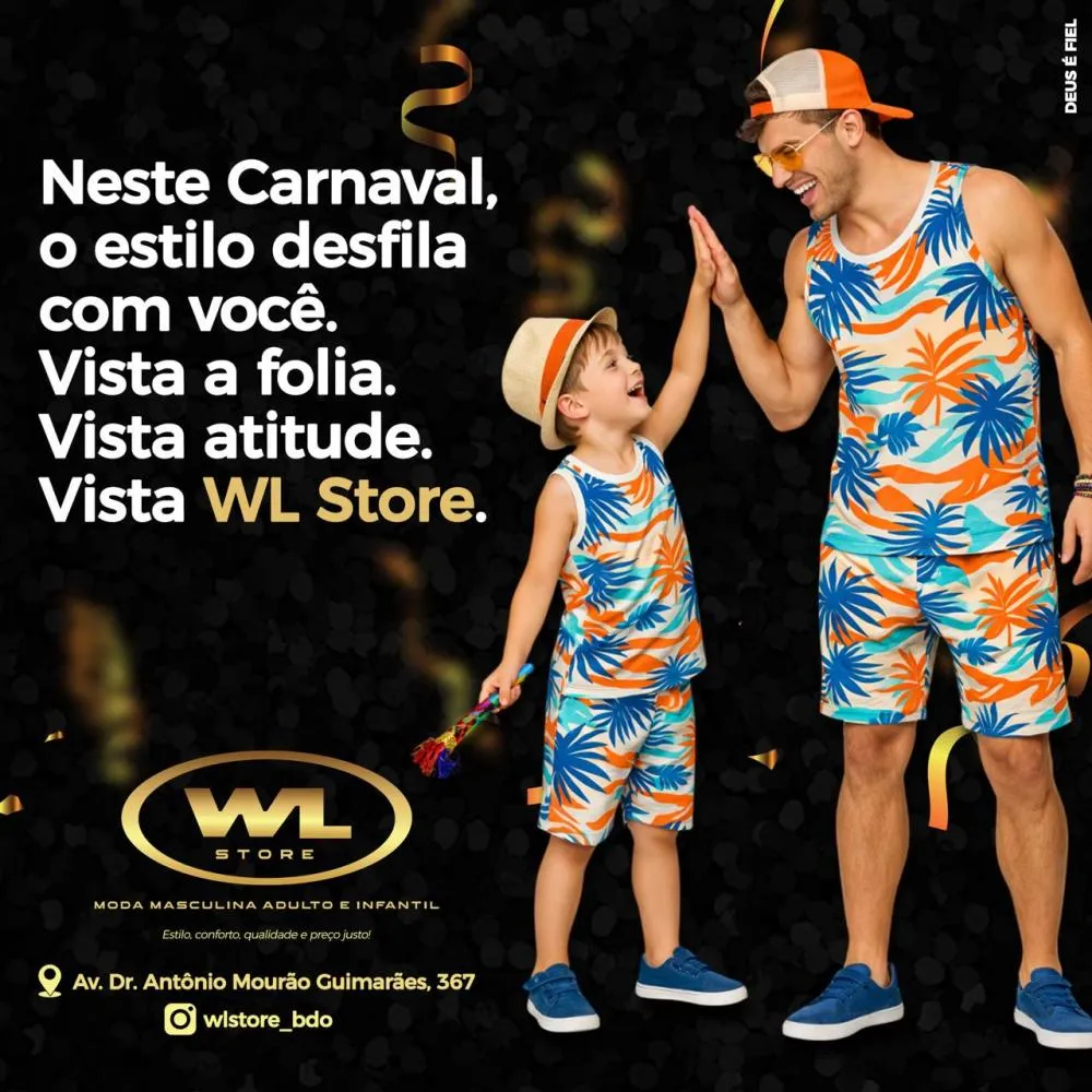 Venha conferir as novidades e montar seu look para o Carnaval de Brumado na WL Store, referência em moda masculina