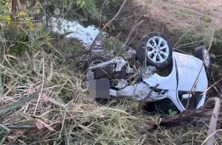 Motorista perde controle de carro após desviar de cachorro e capota na BR-030, em Guanambi