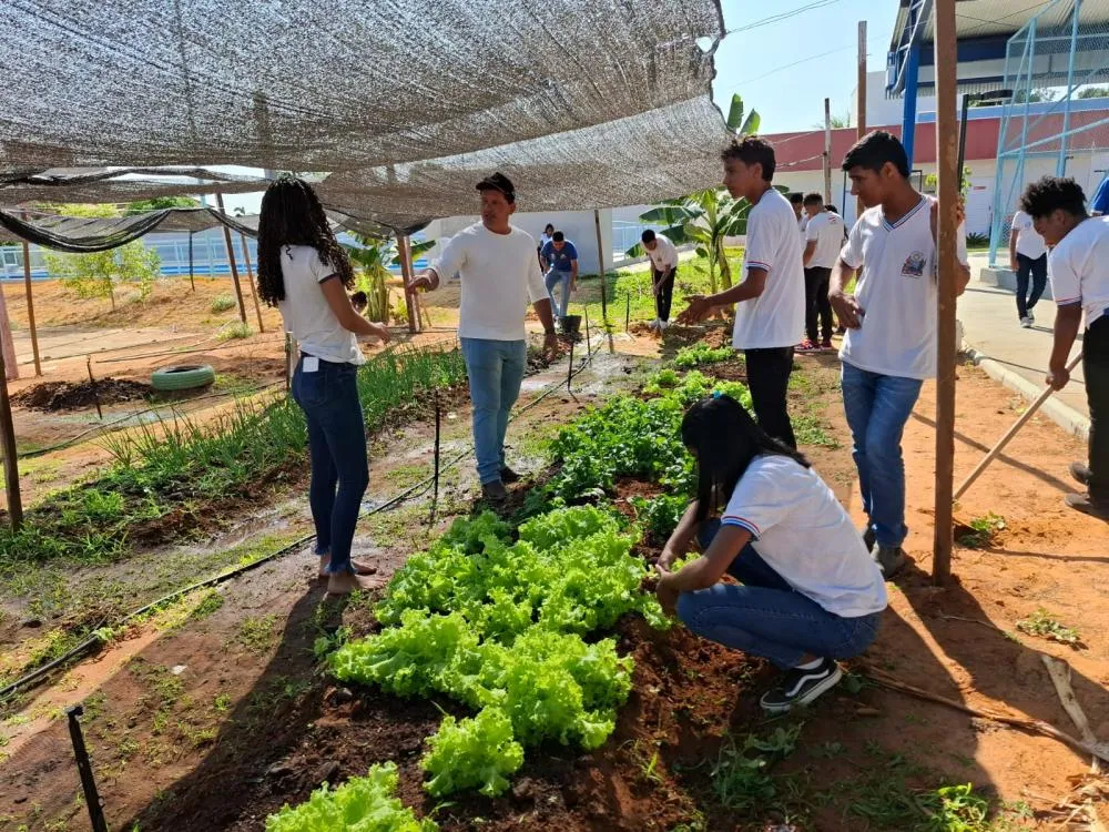 Estudantes Estaduais de Bom Jesus da Lapa constroem horta ecológica em atividade do programa Educa Mais Bahia