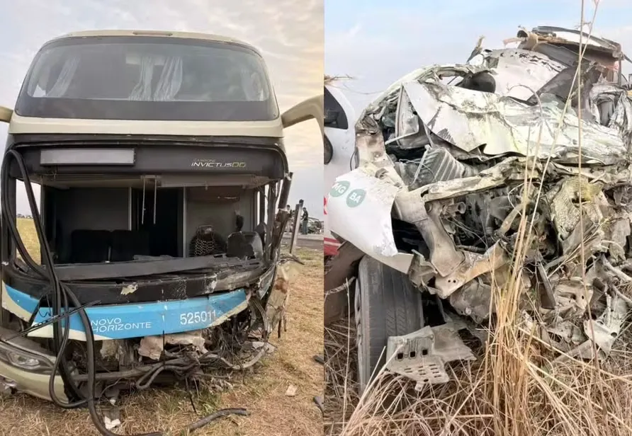 Duas pessoas morrem após ônibus e carro de funerária colidirem de frente na BR-020, em Correntina