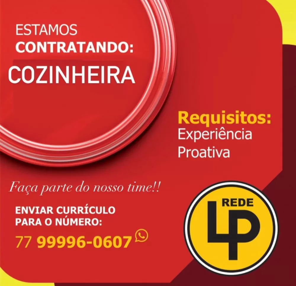 Brumado: LP Restaurante do Posto Meira 2 está contratando Cozinheira