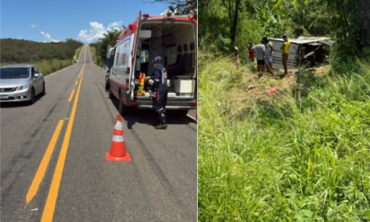Caminhão com medicamentos tomba na BA-026 e deixa feridos em Maracás