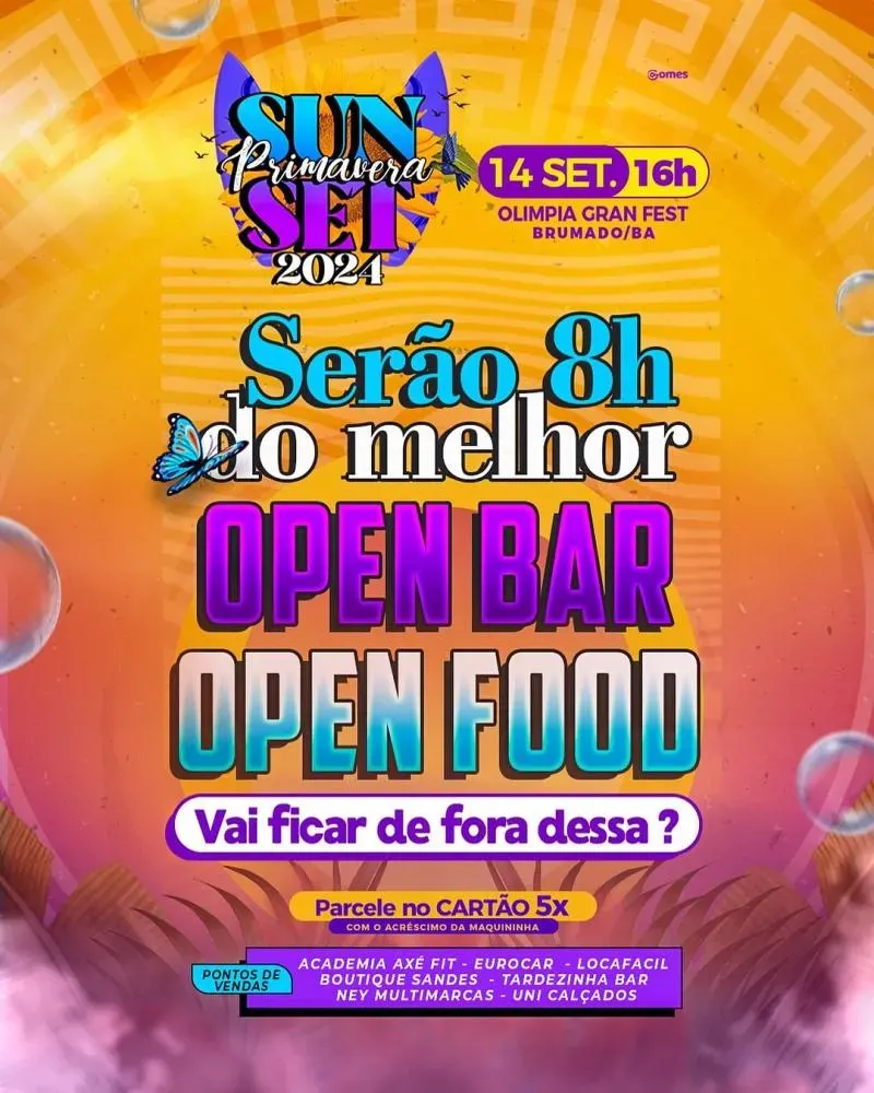 Primavera Sunset em Brumado: 8 Horas do Melhor Open Bar e Open Food