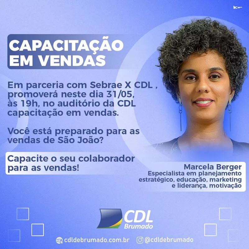 CDL de Brumado promove dia 31 de maio capacitação gratuita em vendas; participe