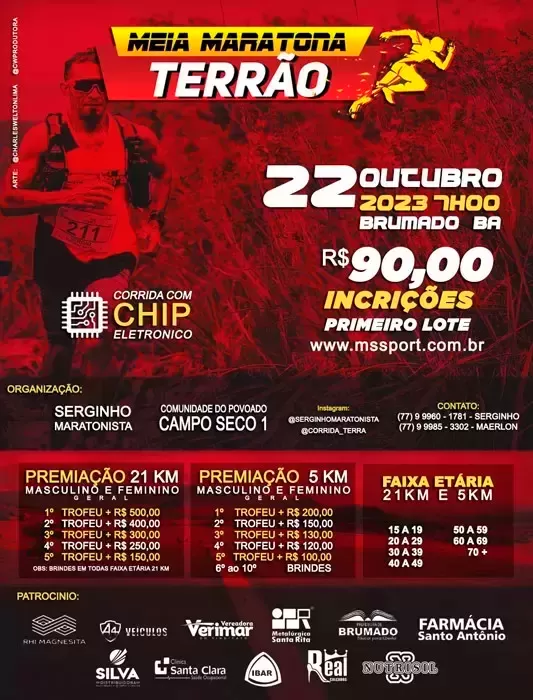 Dia 24 de outubro tem a 4ª edição da Meia Maratona do Terrão Solidário acontecerá em Brumado