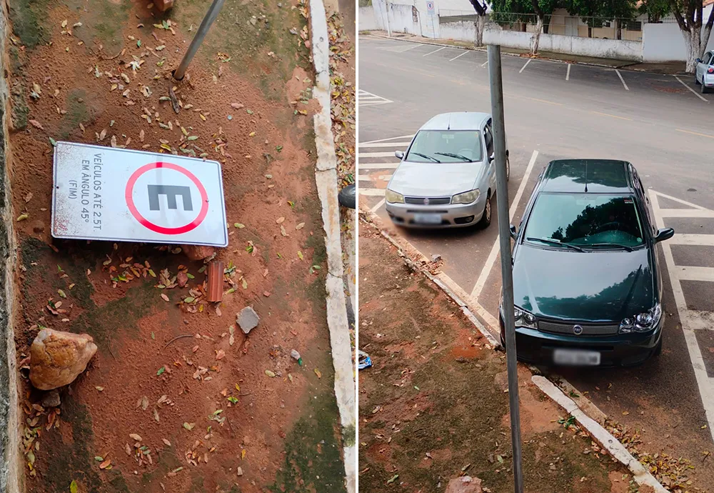 Vandalismo danifica placa de sinalização próximo ao Fórum em Brumado