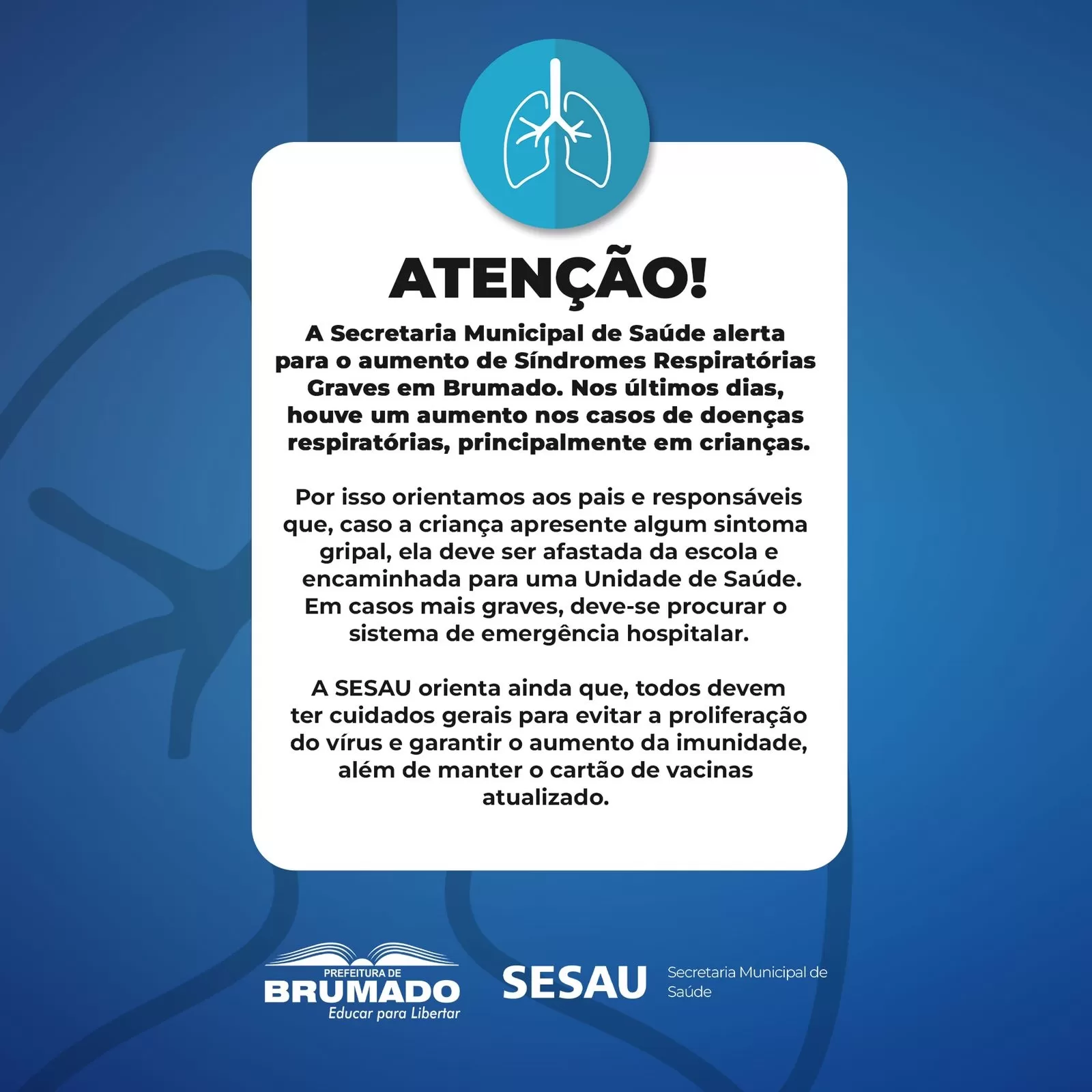 Brumado alerta para aumento nos casos de doenças respiratórias em crianças
