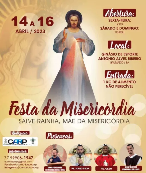 Brumado: Festa da Misericórdia será realizada de 14 a 16 de abril no Ginásio de Esportes Antônio Alves Ribeiro