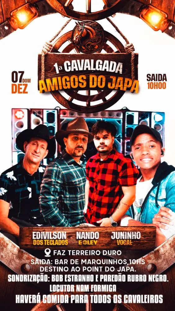 Cavalgada Amigos do Japa acontece neste domingo com saída às 10h e programação musical