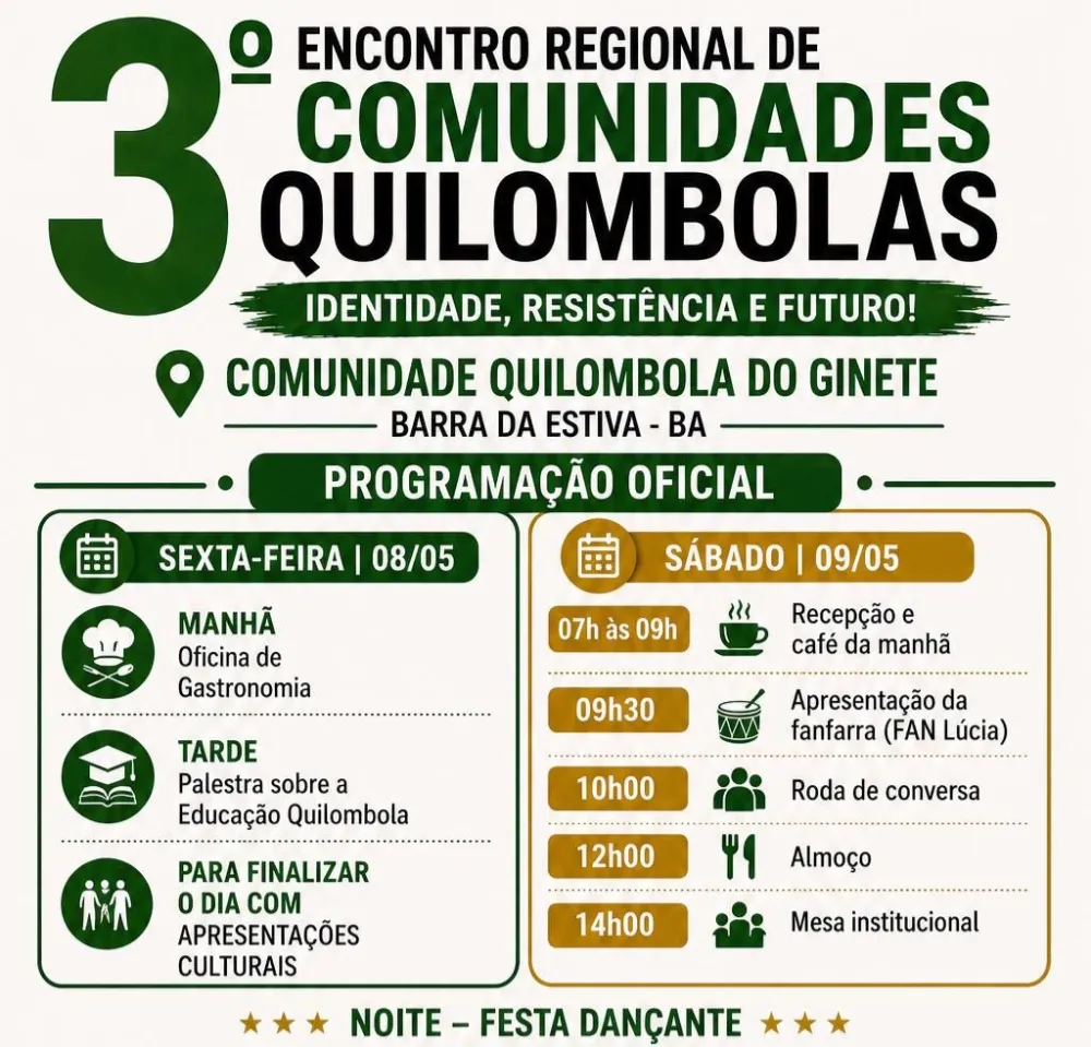 Barra da Estiva recebe 3º Encontro Regional de Comunidades Quilombolas na Comunidade do Ginete
