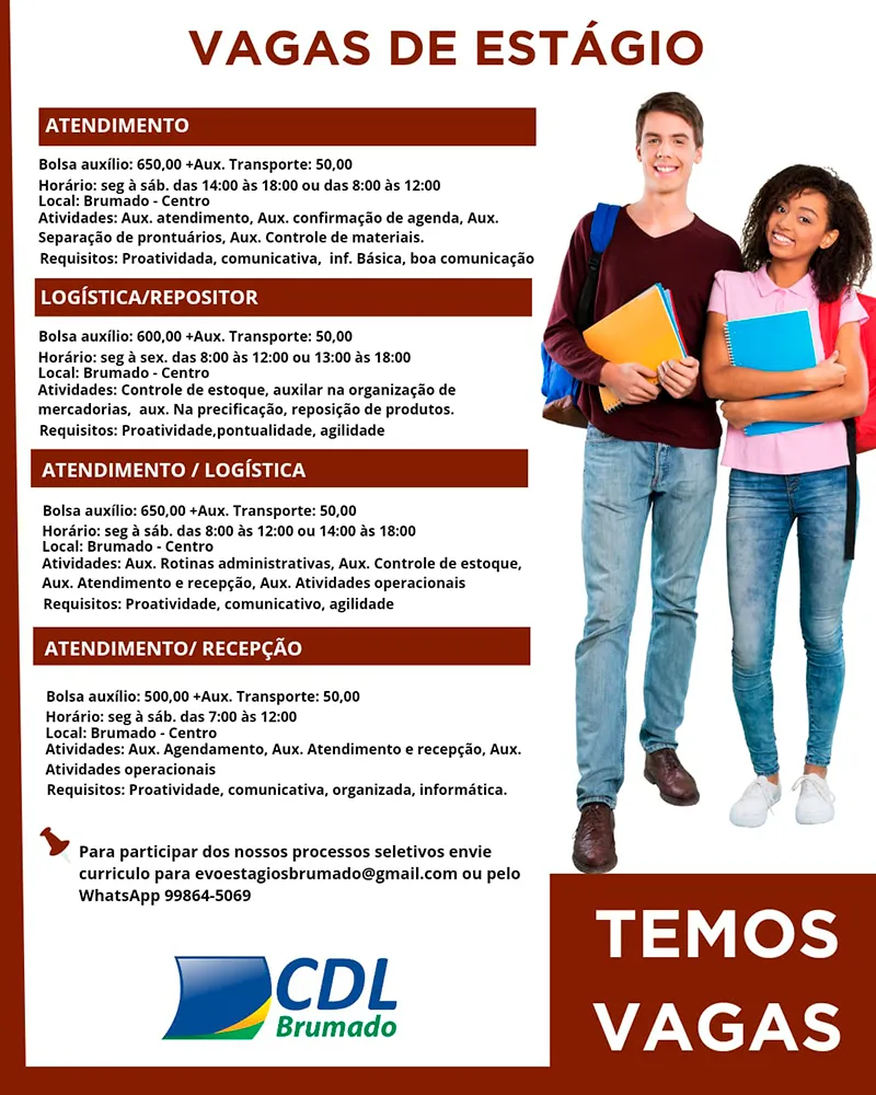 Vagas de Estágio abertas em Brumado: Evoestágios e CDL oferecem oportunidades para estudantes