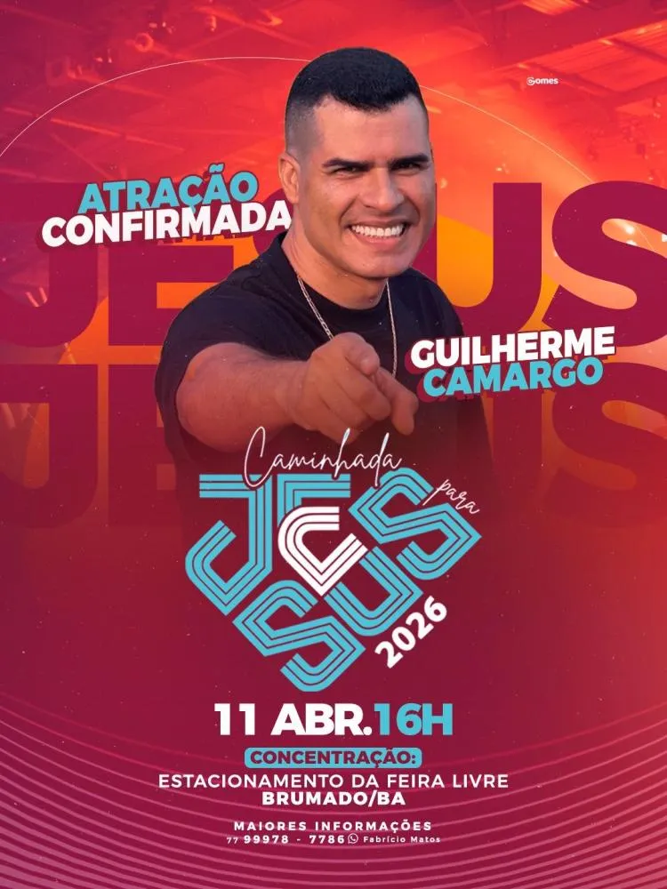 Caminhada para Jesus 2026 anuncia Guilherme Camargo como primeira atração; evento acontece em abril em Brumado