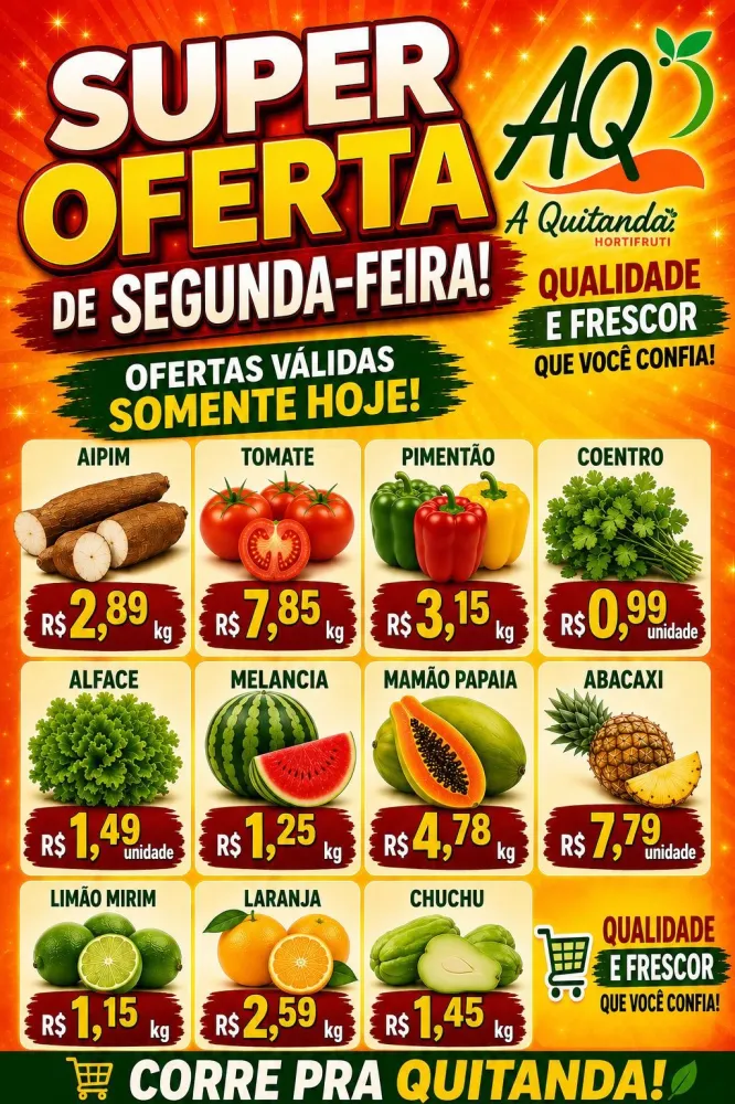A Quitanda Hortifruti lança super oferta com preços especiais nesta segunda-feira