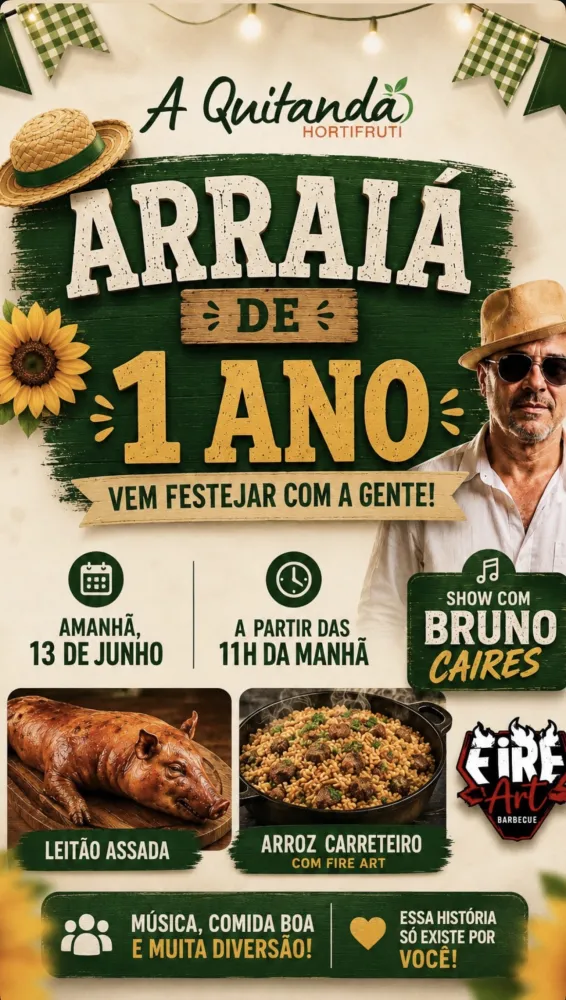 Arraiá de 1 ano da A Quitanda terá música ao vivo e gastronomia especial