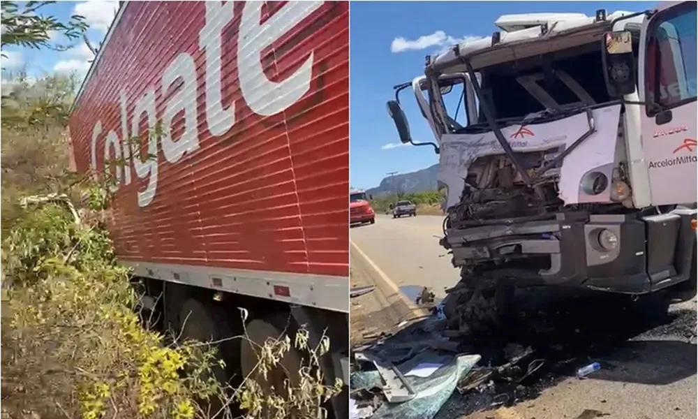 Colisão frontal entre caminhões interdita trecho da BA-152 na região de Livramento de Nossa Senhora