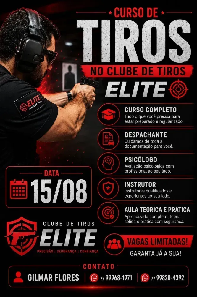 Clube de Tiros Elite abre inscrições para curso completo de formação e regularização de atiradores