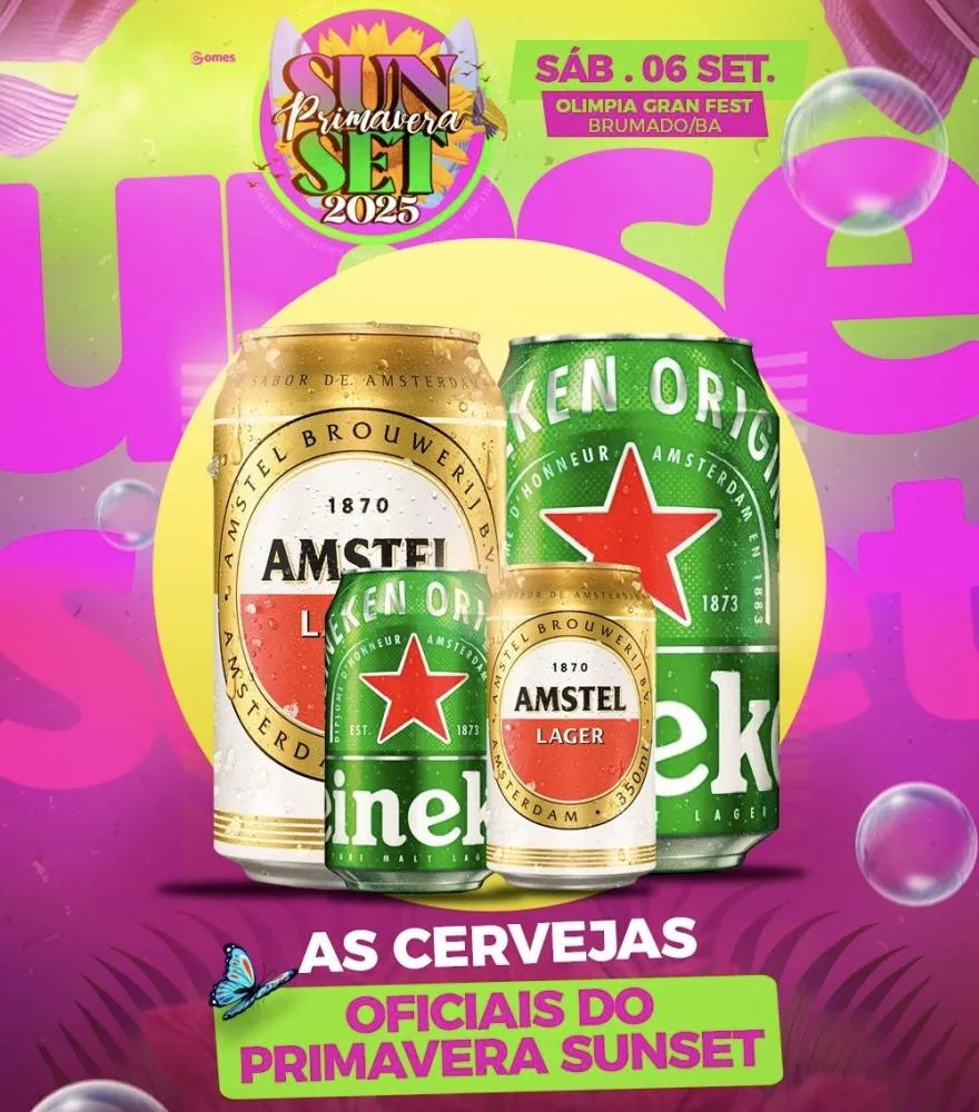 Brumado: Cervejas Heineken e Amstel serão as bebidas oficiais do Primavera Sunset 2025