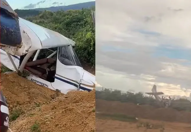 Avião de pequeno porte realiza pouso de emergência e deixa dois feridos em Guanambi