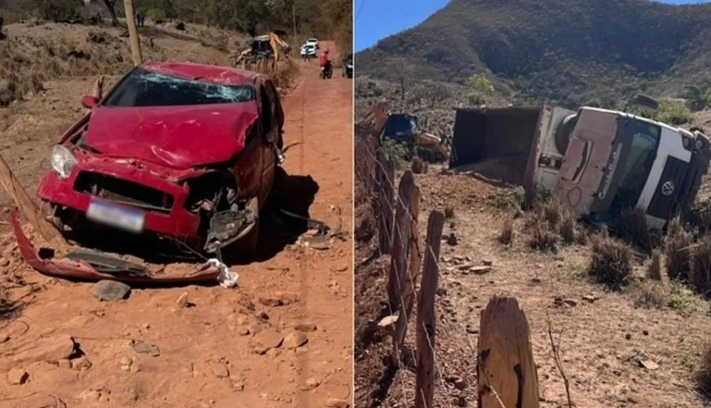 Carro capota após ser atingido por caminhão em estrada vicinal de Macaúbas