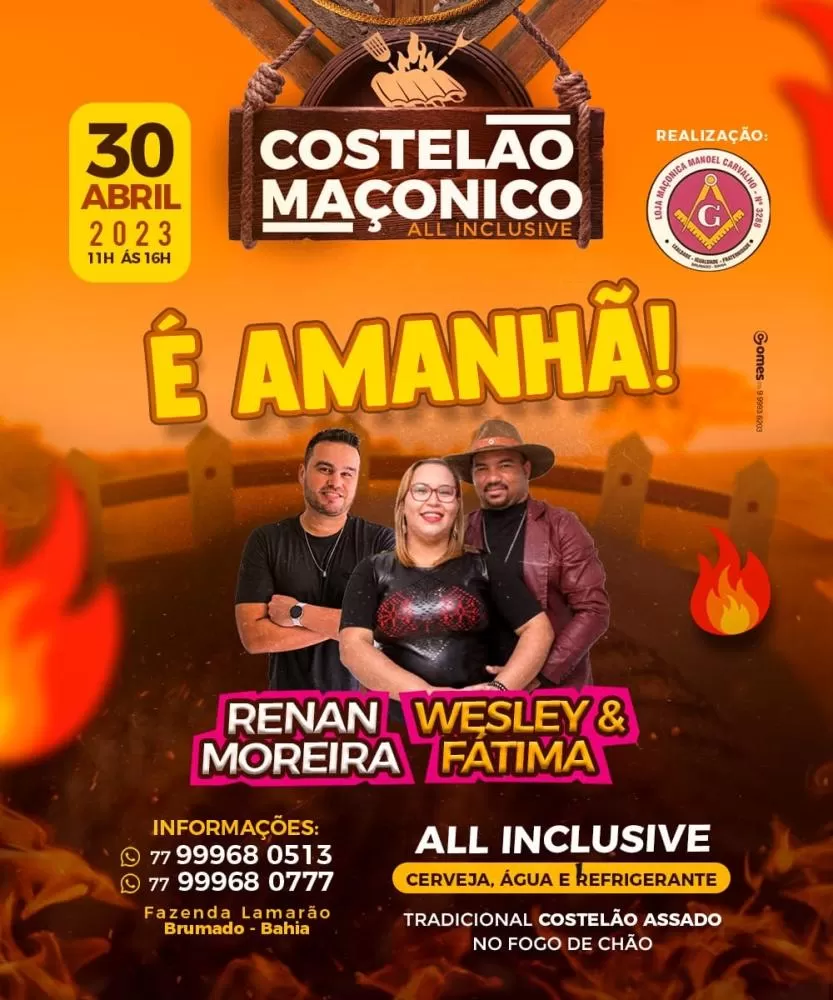 É neste domingo (30) o Costelão Maçônico em Brumado