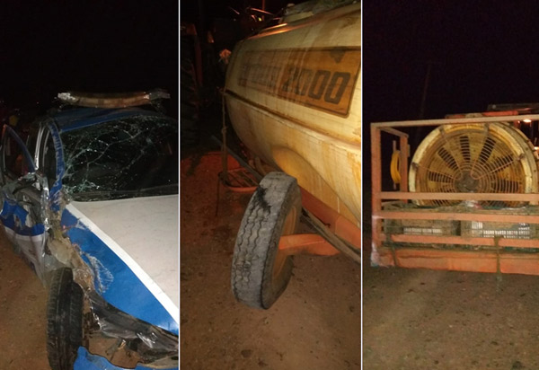 Livramento: viatura da Polícia Civil capota após colidir contra trator