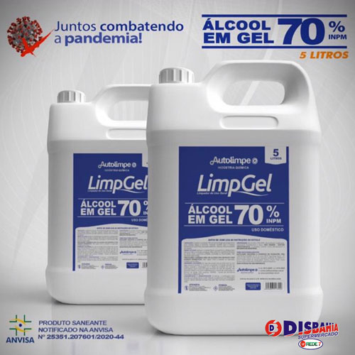 Disbahia: adquira álcool gel 70% de 5l ou 500ml