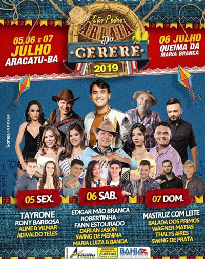 Aracatu: prefeitura divulga programação completa do do Arraiá do Gererê 2019