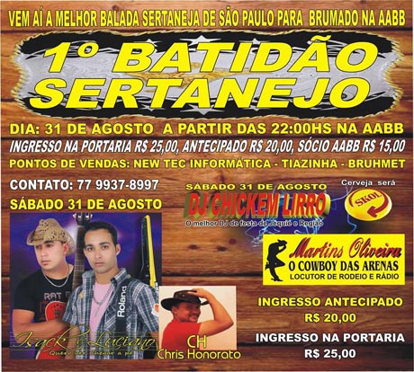 Brumado: Dia 31 de agosto tem o 1º Batidão Sertanejo