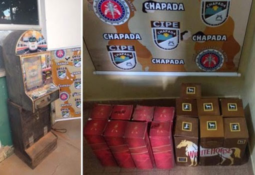 Rio do Pires: Cipe Chapada apreende drogas, máquina caça-níquel e produtos falsificados