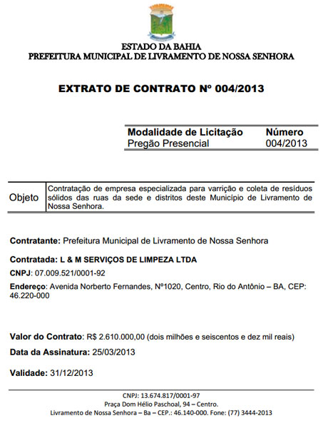 LIVRAMENTO: Limpeza pública por mais de R$ 2,5 milhões